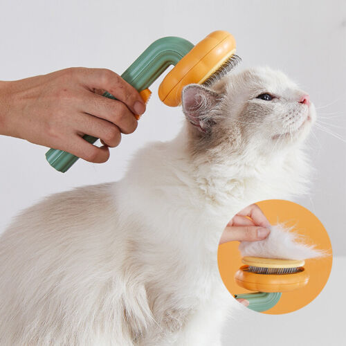 Brushing a cat with the self-cleaning slicker brush