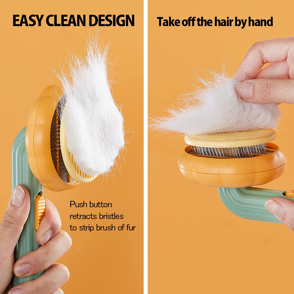 Pressing the button to release hair from the brush