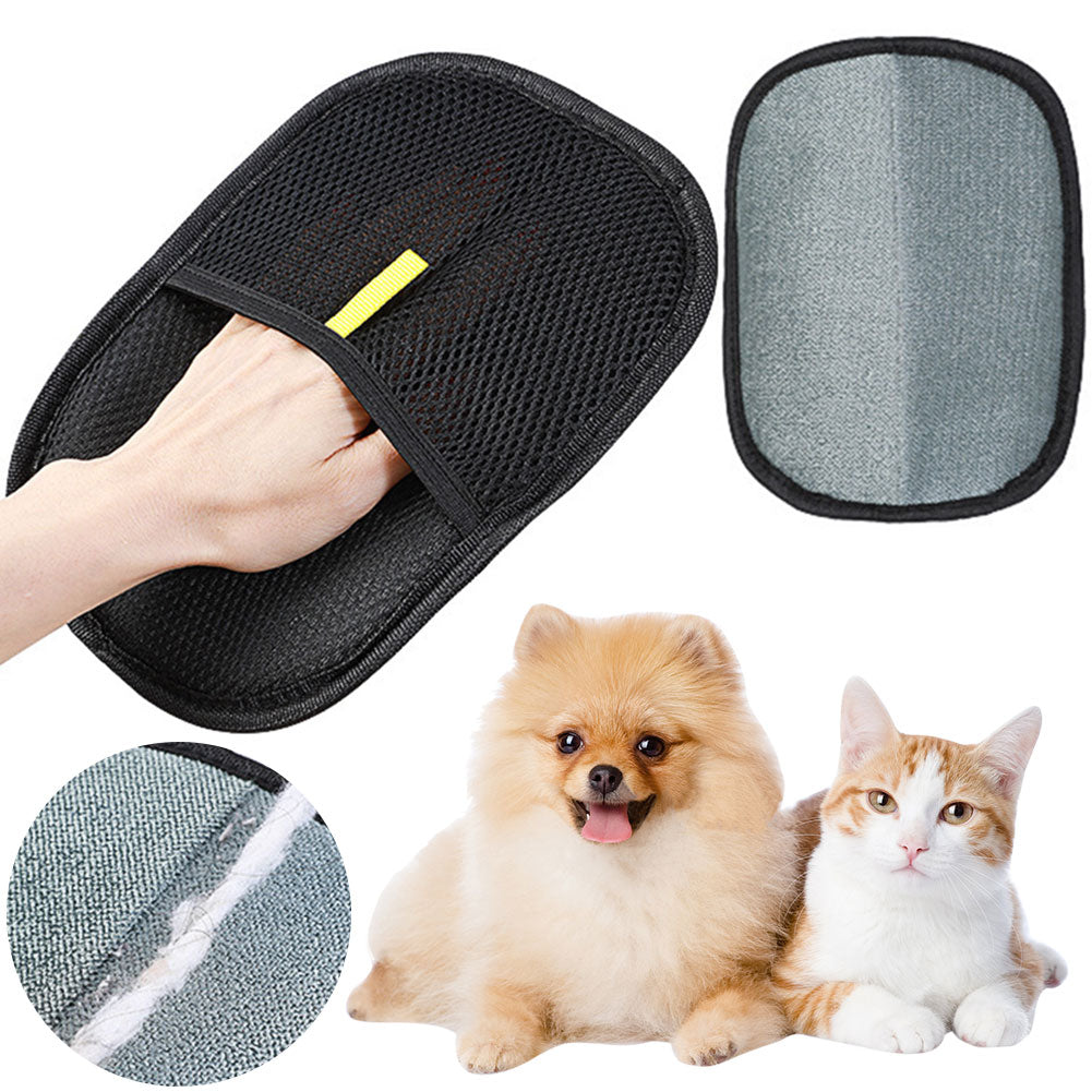 Pet hair remover mitts with a dog and a cat